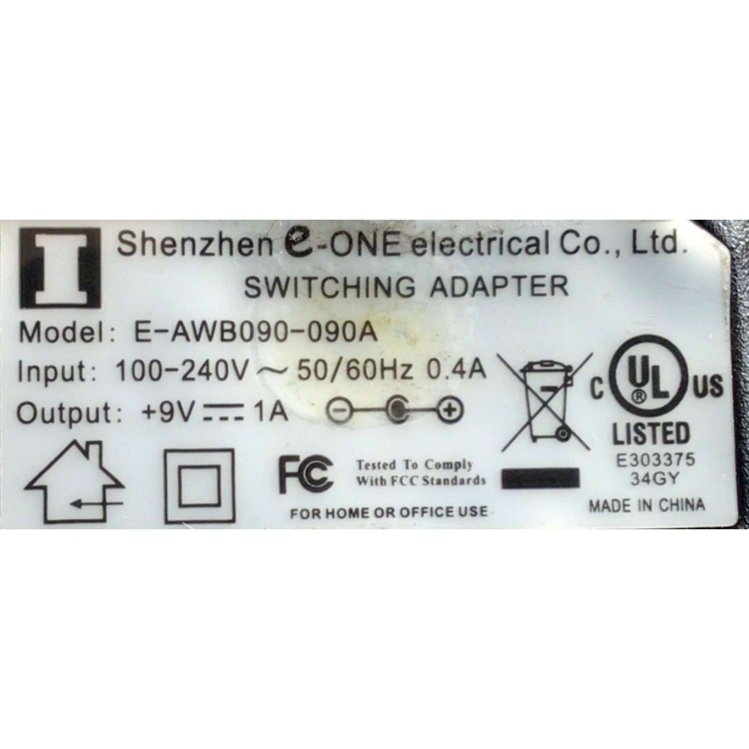 CARGADOR / ADAPTADOR DE FUENTE DE ALIMENTACION SHENZHEN / NUMERO DE PARTE E-AWB090-090A / ENTRADA VCA 100-240V~ 50/60HZ 0.4A / SALIDA VCD 9V 1A / MODELO E-AWB090-090A - Imagen 2